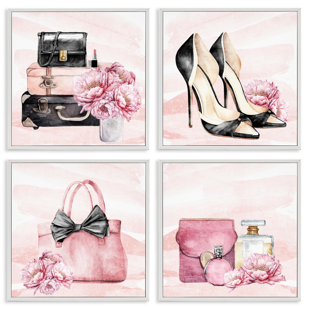 Stupell Industries Glam Time Fashion Items 4pc Framed Giclee Set, design by Kim Allen